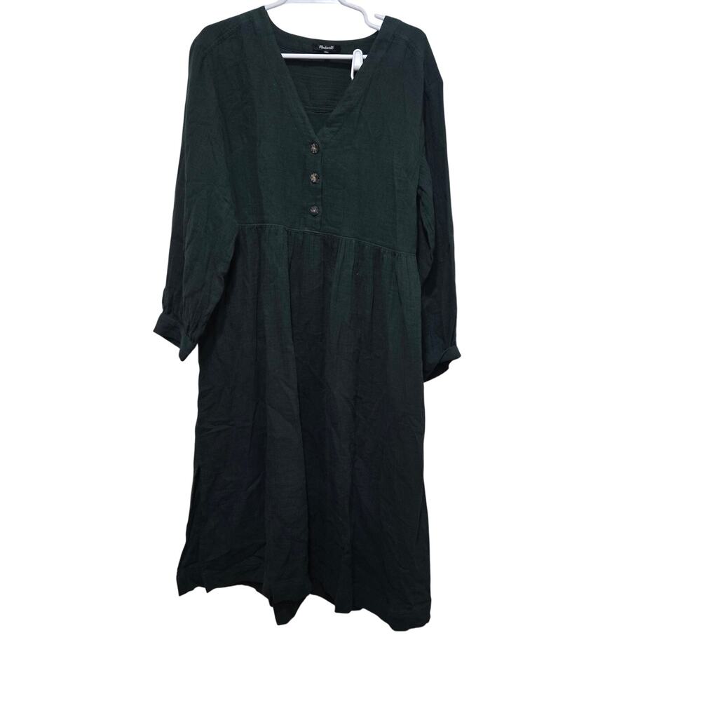 Madewell Green Cotton Tiered Midi Dress Button Front Size 10